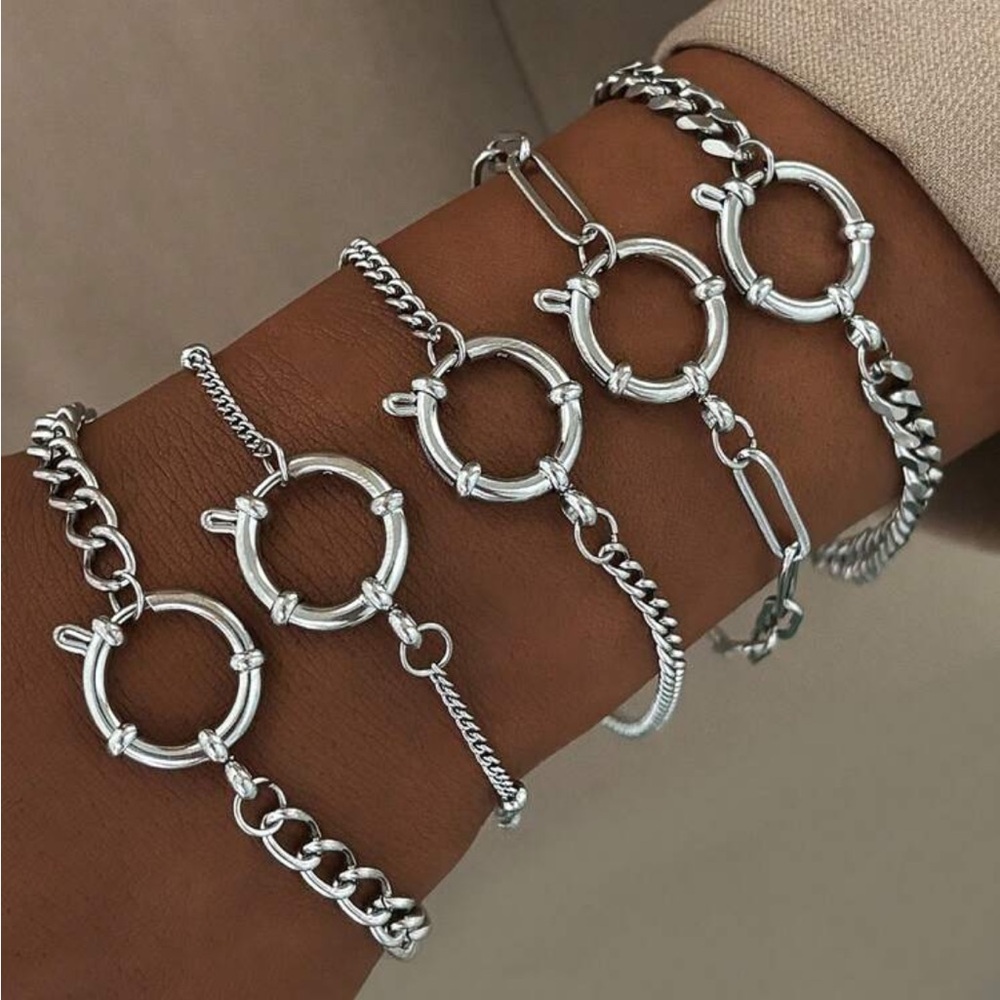 Paper Clip Link Spring Mariner Clasp Stackable Bracelet Silver - Picture 2 of 6